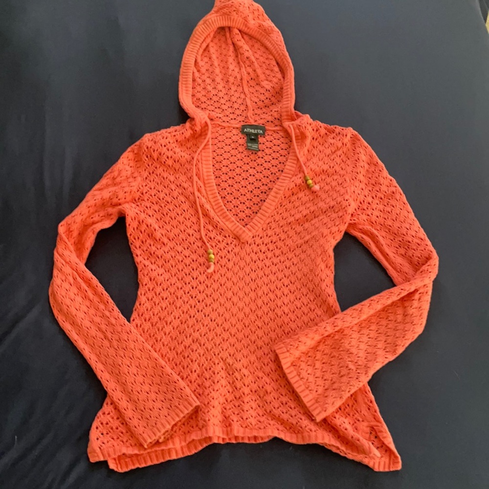 Athleta coral vneck hooded summer sweater